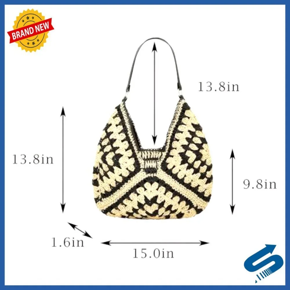 Straw Woven Hobo Bag Handmade Tote Beach Travel Shoulder Bag Boho Chic